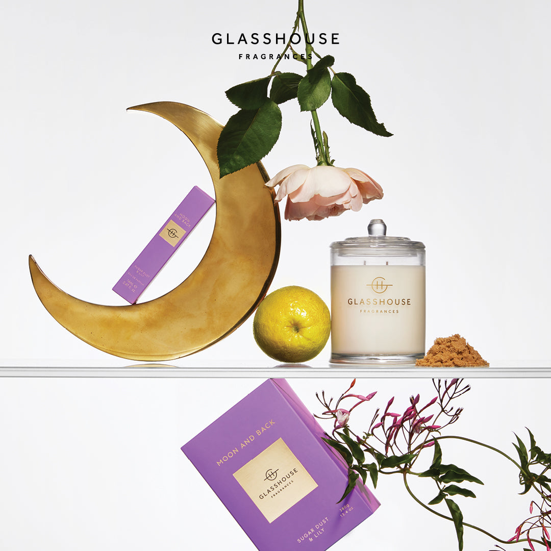 Glasshouse Fragrances Moon and Back | Sugar Dust &amp; Lily Candle 380g