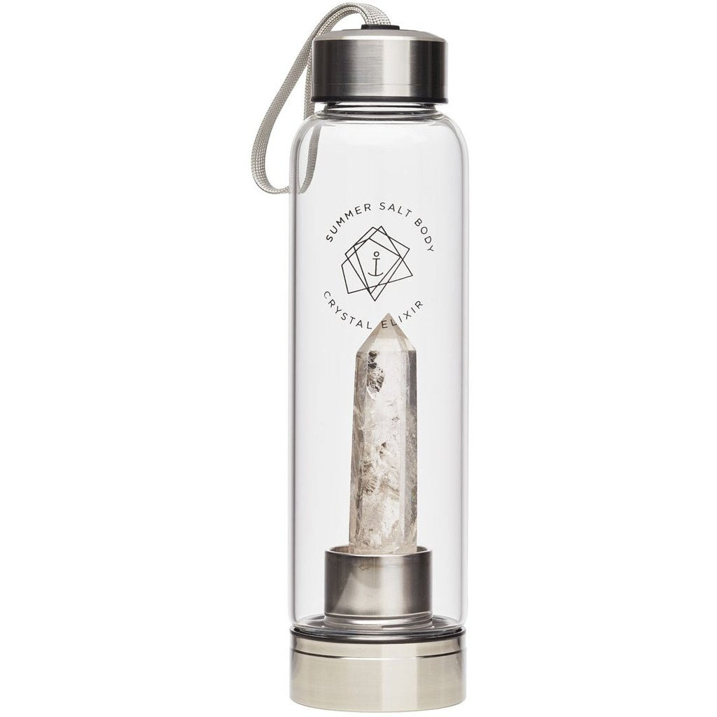 Clear Quartz Crystal Elixir Glass Water Bottle | SUMMER SALT BODY