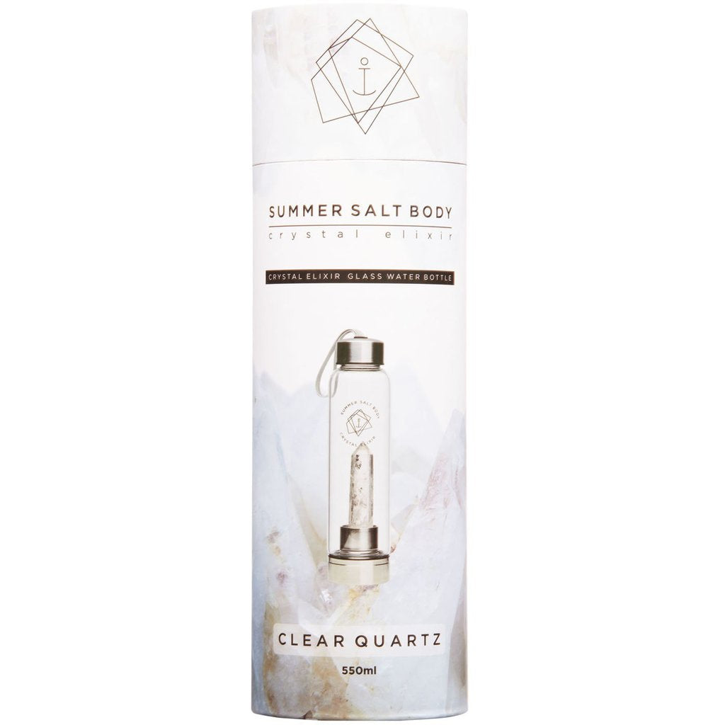 Clear Quartz Crystal Elixir Glass Water Bottle | SUMMER SALT BODY