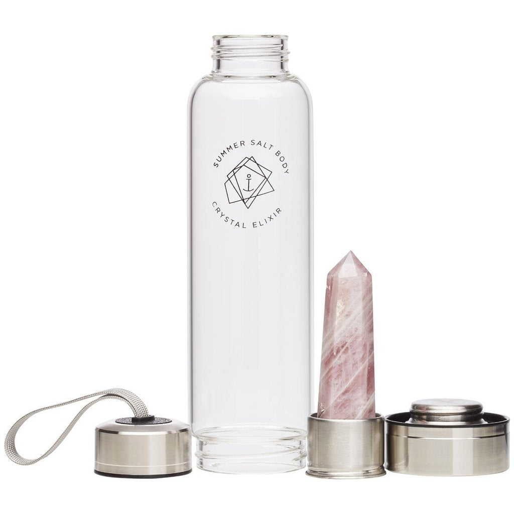 Rose Quartz Crystal Elixir Glass Water Bottle | SUMMER SALT BODY