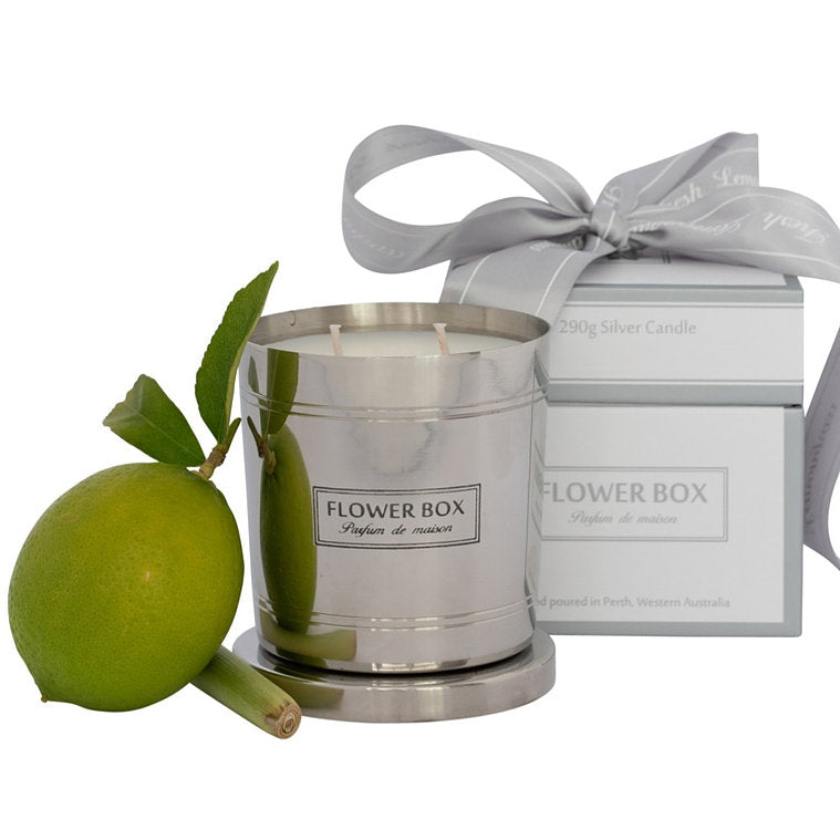 Flower Box Silver Candle 290g | Fresh Lemongrass