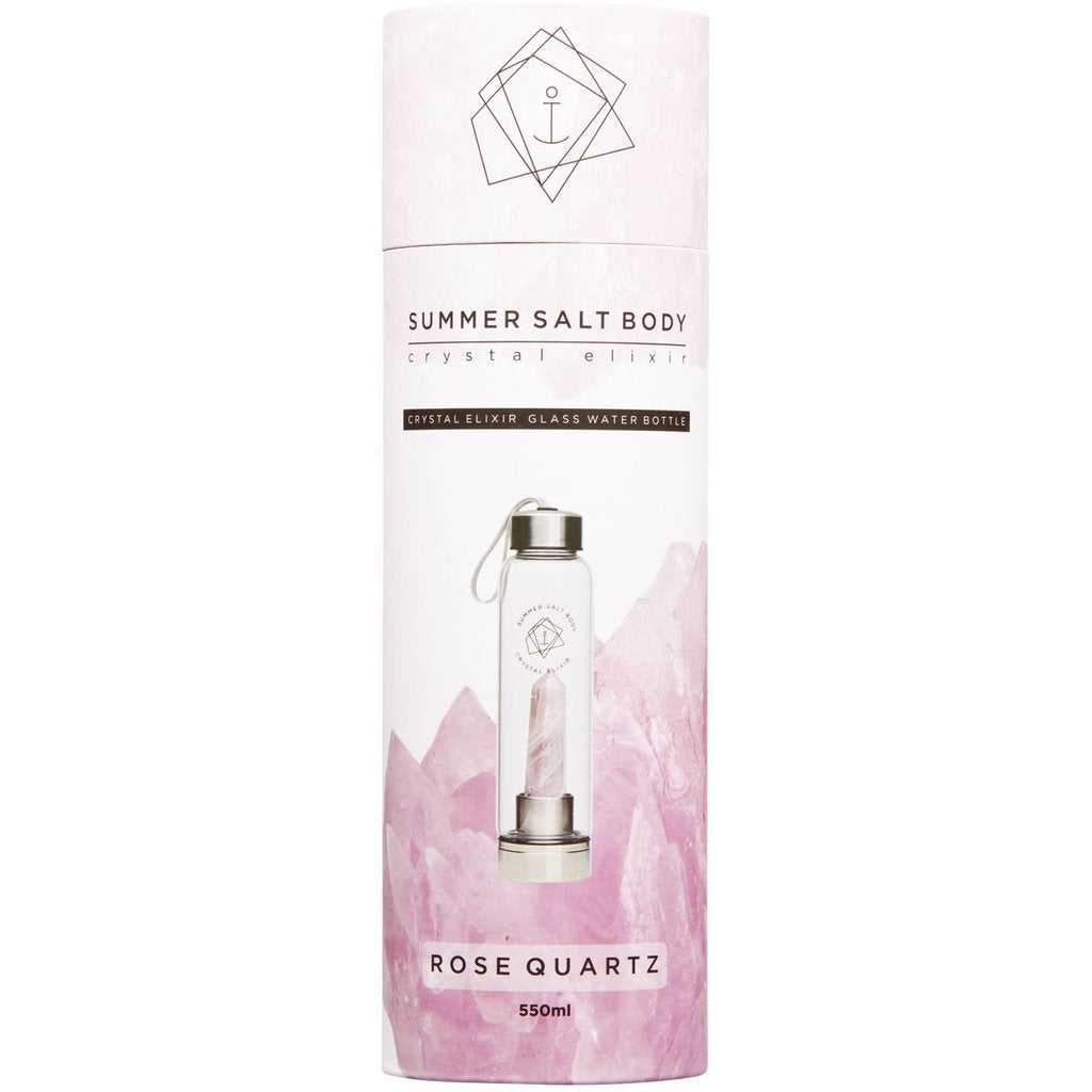 Rose Quartz Crystal Elixir Glass Water Bottle | SUMMER SALT BODY